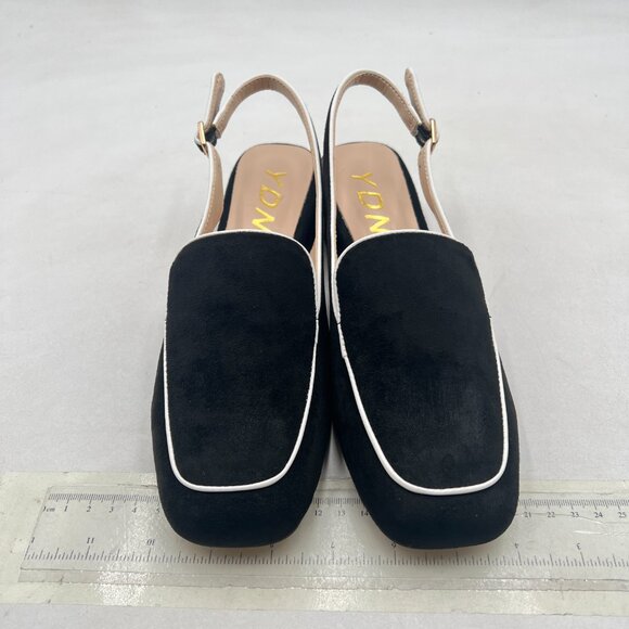 YDN Black Square Toe Block Low Heels Slingback Formal Loafer Dressy Shoes Pump - Picture 3 of 8